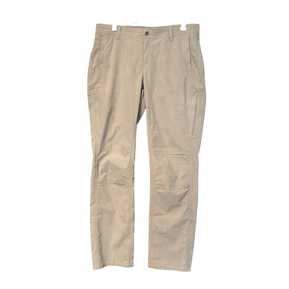 Kuhl Women 12 Reg Tan Khaki Legendary Hiking Pants Straight Leg Cotton Blend